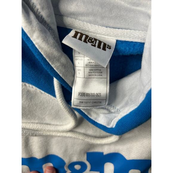 M&Ms Hoodie Mens L Blue White Colorblock Fleece Pullover Spell Out MARS 2022 - Picture 3 of 6